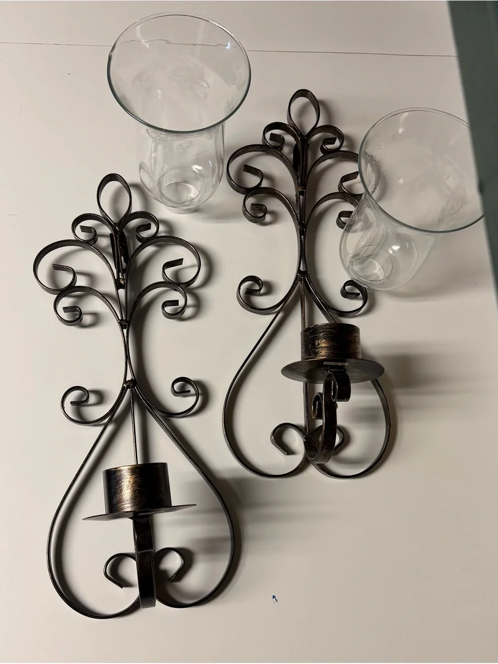 Decorative Metal Wall Sconce with Clear Glass - Bronze Finish Ser of 2